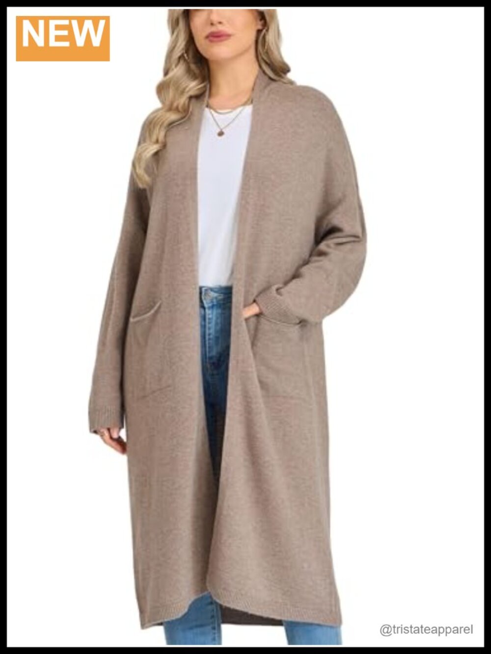 Women's Long Cardigan Open Front Merino Wool Sweater with Pockets